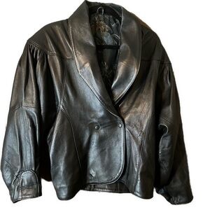 Women’s Black Leather Jacket with Shawl Collar